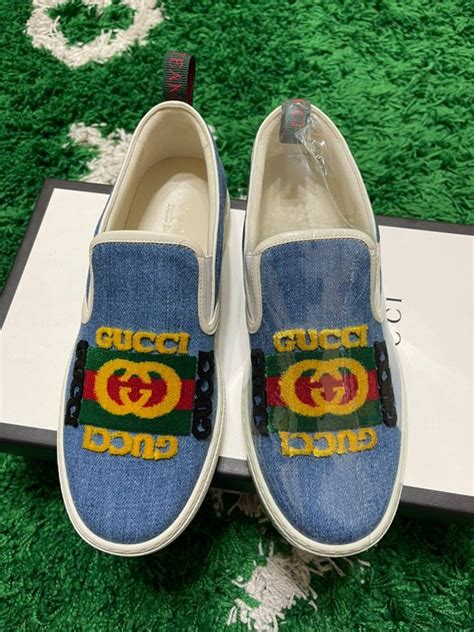 gucci slip on sandals|gucci denim slip on.